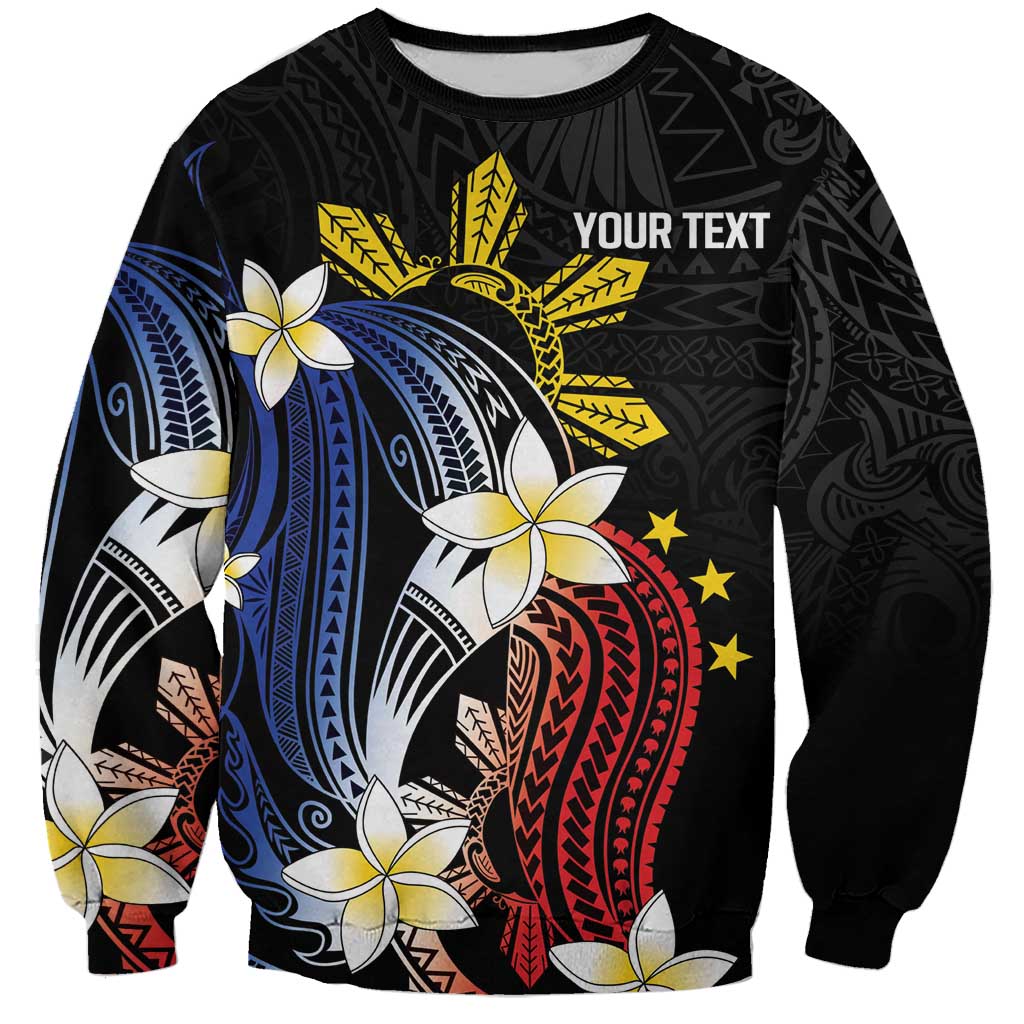 Personalized Philippines Tribal Sweatshirt Tropical Waves - Plumeria