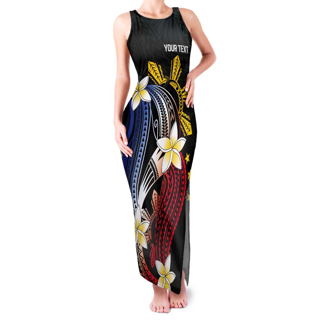 Personalized Philippines Tribal Tank Maxi Dress Tropical Waves - Plumeria