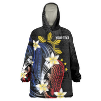 Personalized Philippines Tribal Wearable Blanket Hoodie Tropical Waves - Plumeria LT7 One Size Black - Polynesian Pride