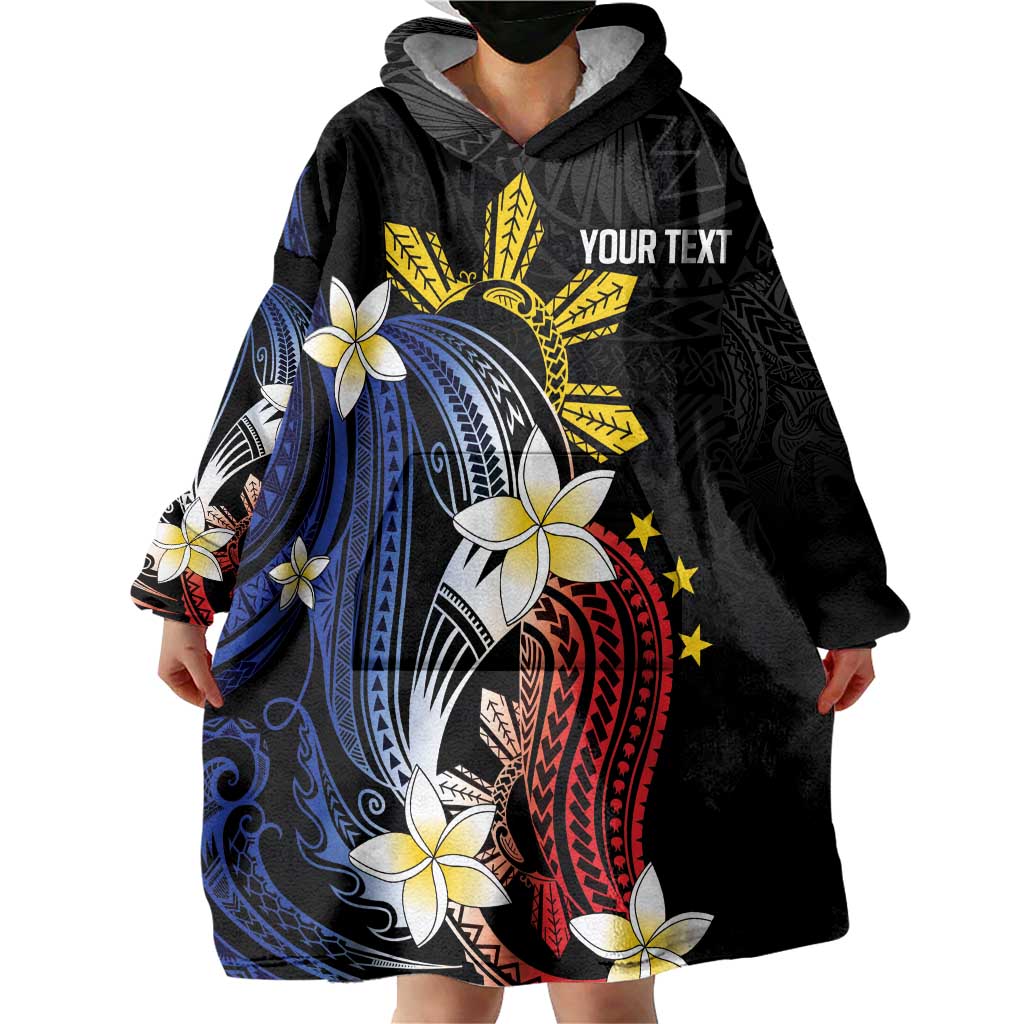 Personalized Philippines Tribal Wearable Blanket Hoodie Tropical Waves - Plumeria LT7 - Polynesian Pride
