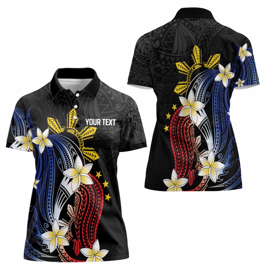 Personalized Philippines Tribal Women Polo Shirt Tropical Waves - Plumeria