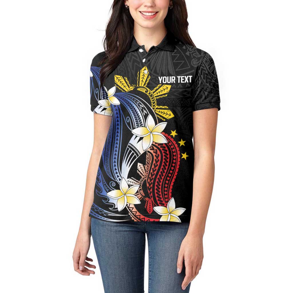 Personalized Philippines Tribal Women Polo Shirt Tropical Waves - Plumeria