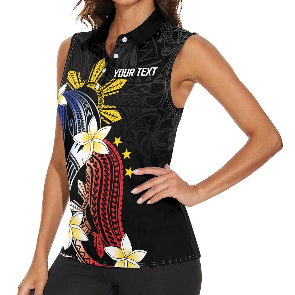Personalized Philippines Tribal Women Sleeveless Polo Shirt Tropical Waves - Plumeria
