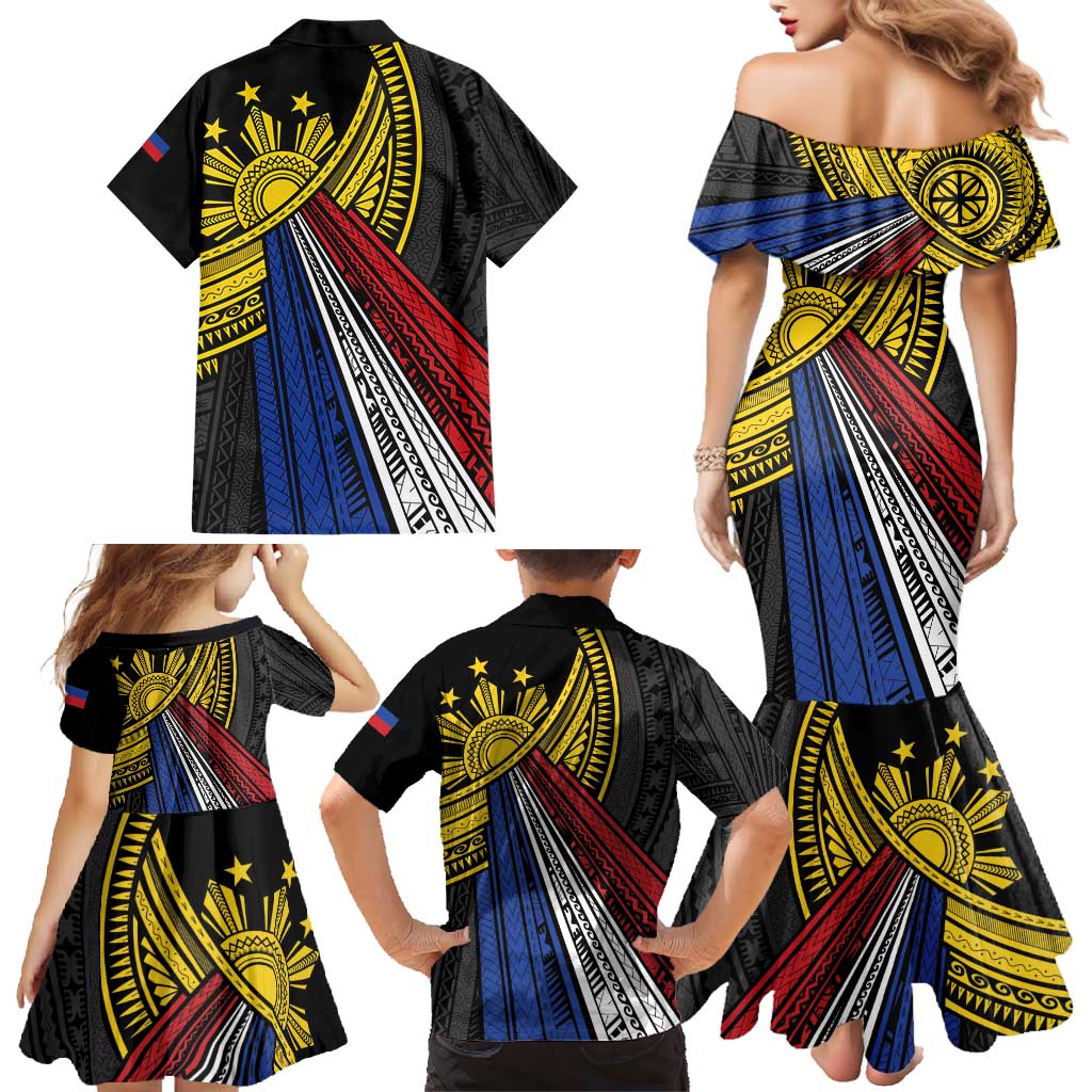 Philippines Sun Family Matching Mermaid Dress and Hawaiian Shirt Pasifika Tribal Style