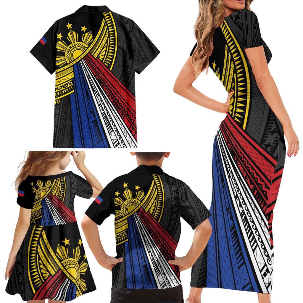 Philippines Sun Family Matching Short Sleeve Bodycon Dress and Hawaiian Shirt Pasifika Tribal Style