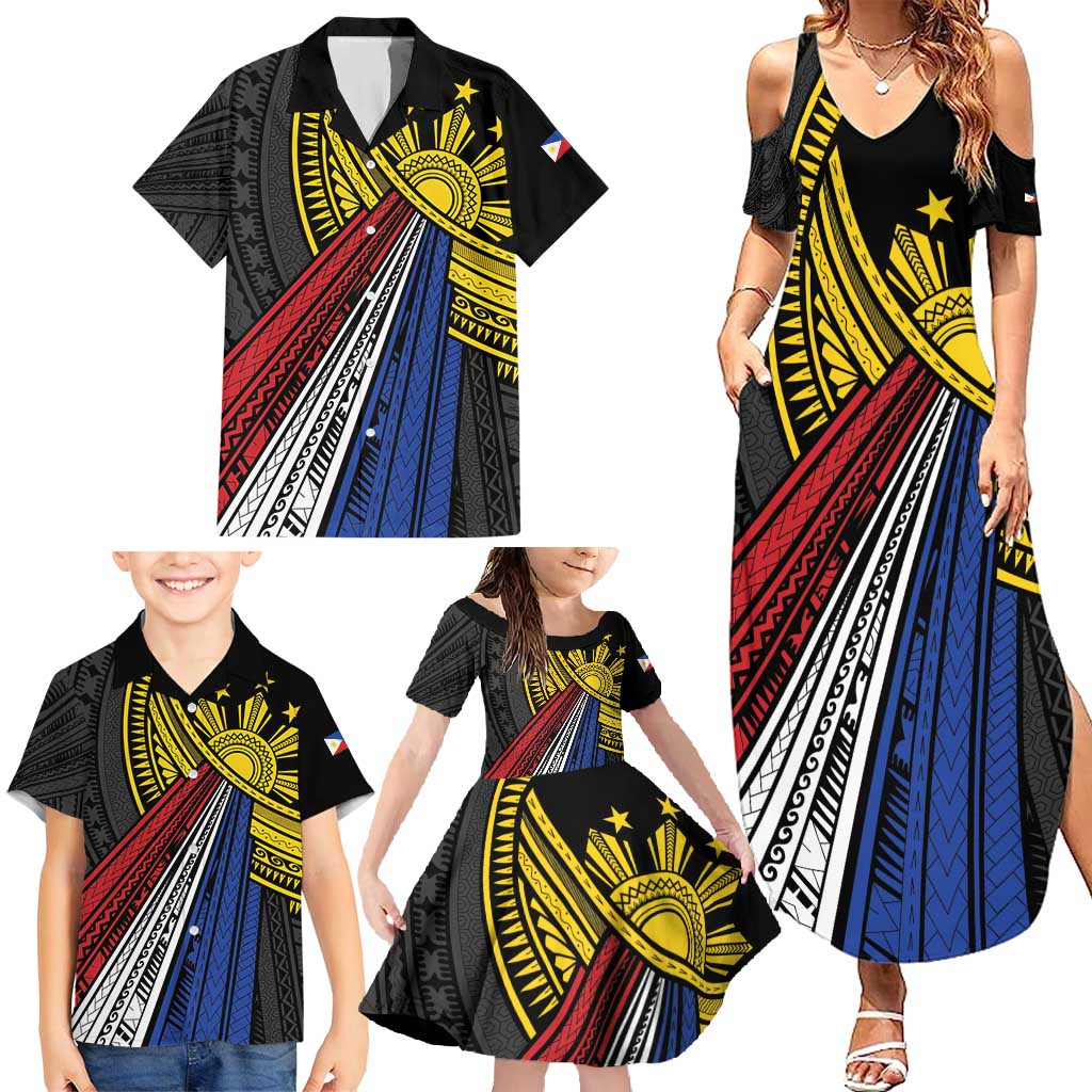 Philippines Sun Family Matching Summer Maxi Dress and Hawaiian Shirt Pasifika Tribal Style