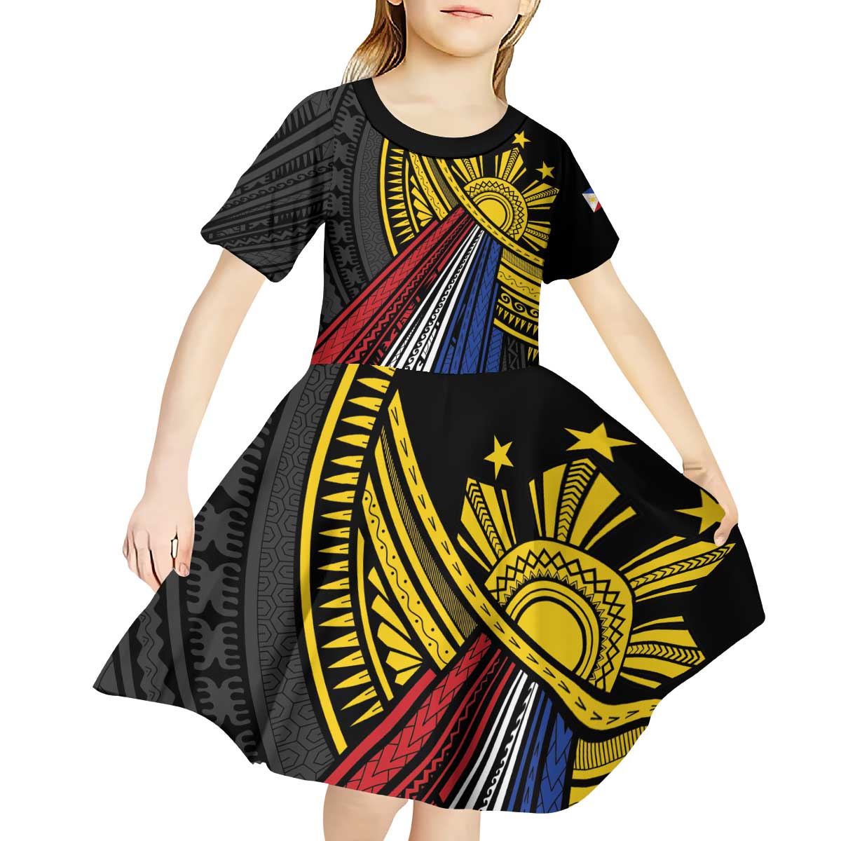 Philippines Sun Kid Short Sleeve Dress Pasifika Tribal Style