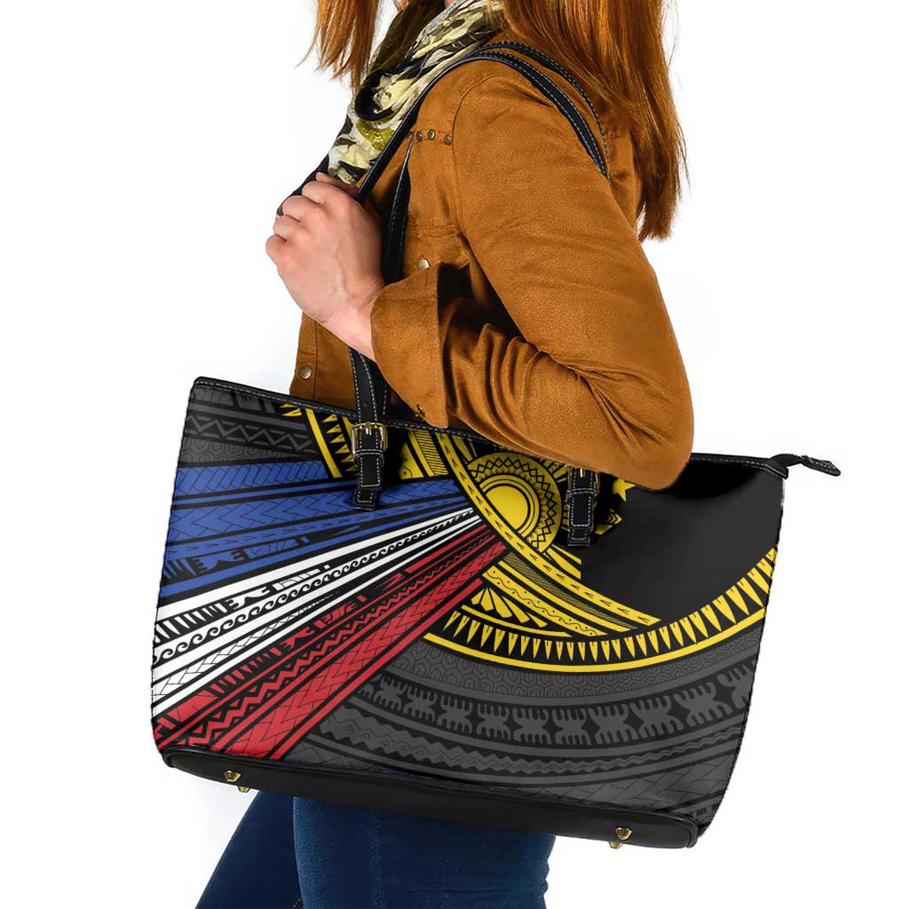 Philippines Sun Leather Tote Bag Pasifika Tribal Style