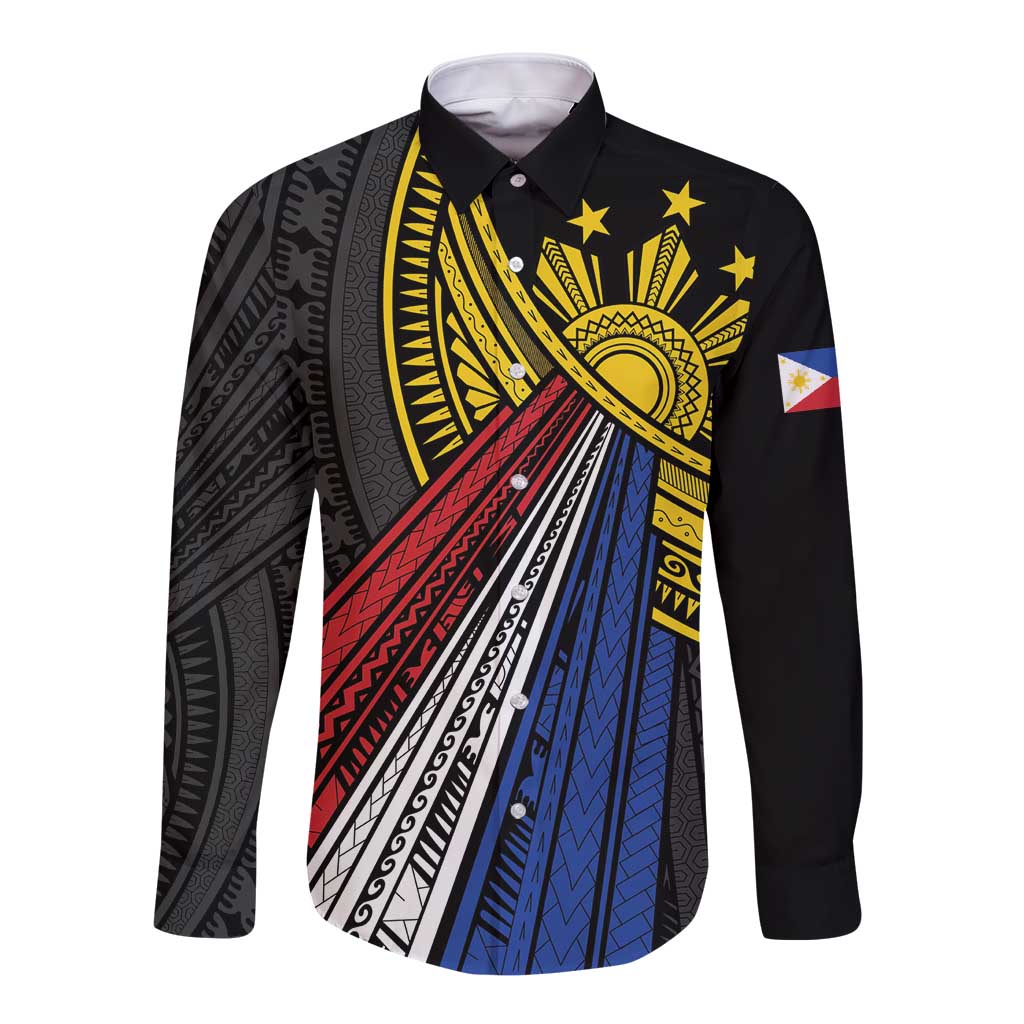 Philippines Sun Long Sleeve Button Shirt Pasifika Tribal Style