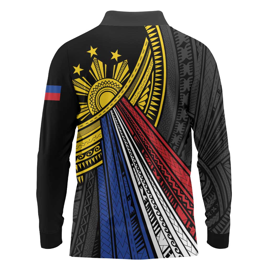 Philippines Sun Long Sleeve Polo Shirt Pasifika Tribal Style