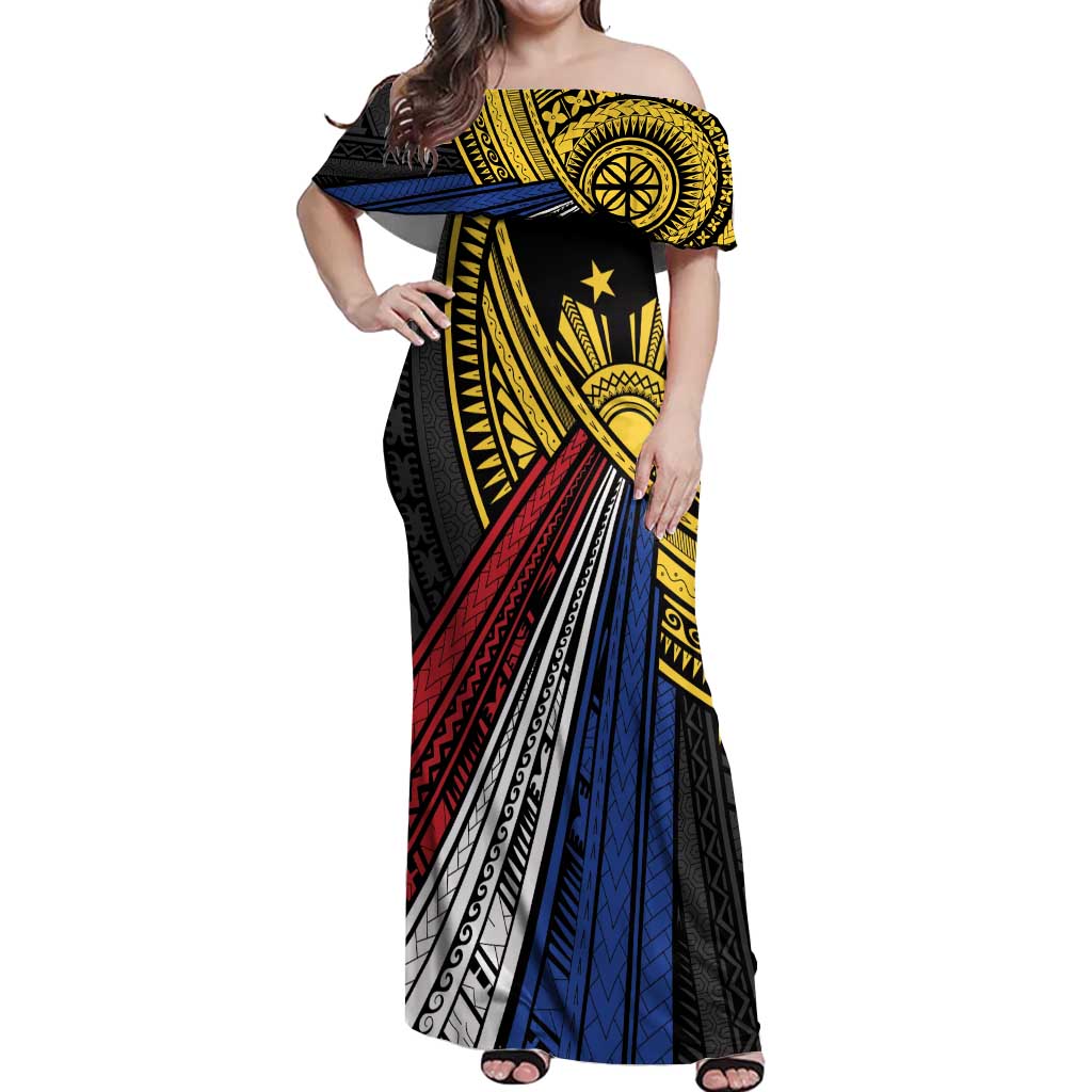 Philippines Sun Off Shoulder Maxi Dress Pasifika Tribal Style