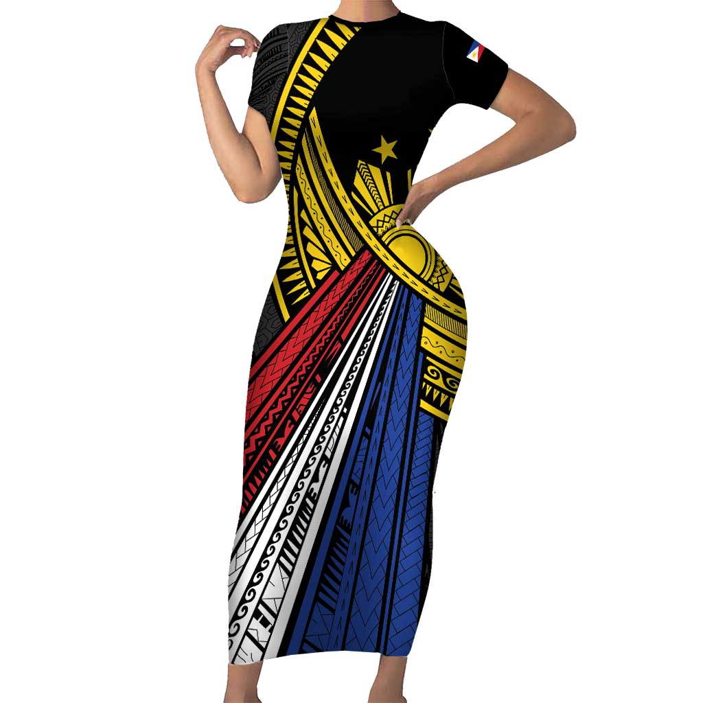 Philippines Sun Short Sleeve Bodycon Dress Pasifika Tribal Style