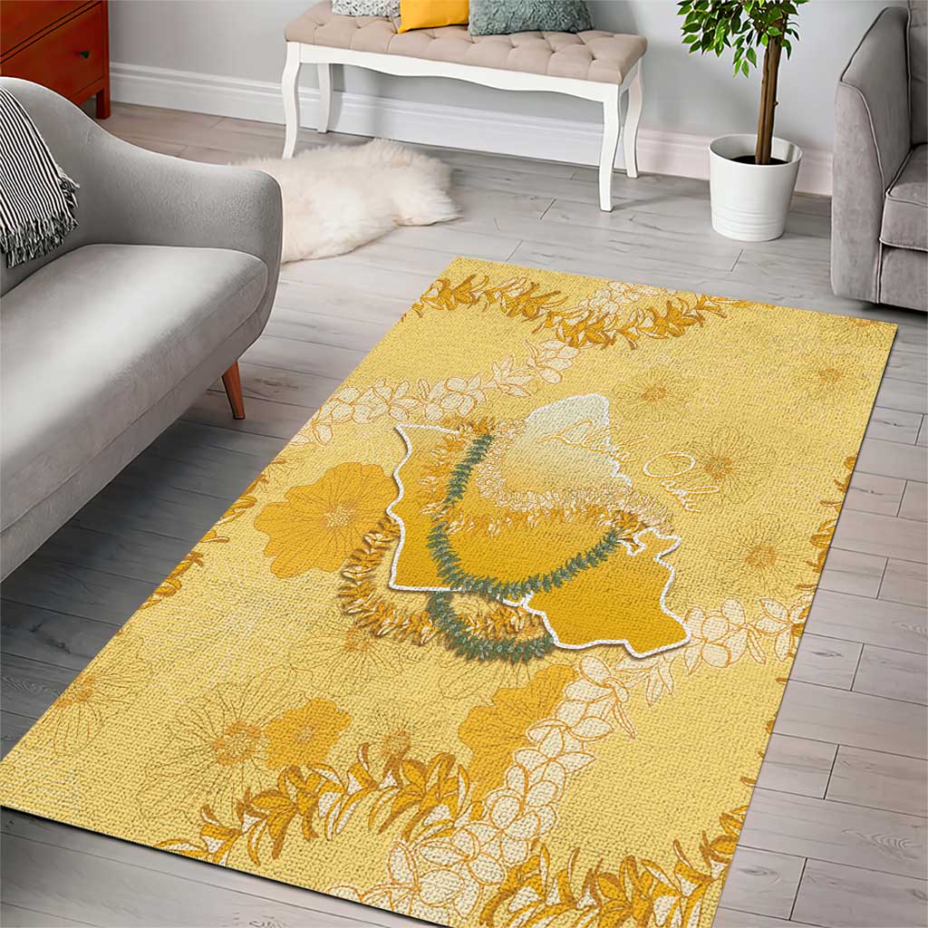 Hawaii Oahu Island Flowers Lei Area Rug Yellow Ilima Mix Plumeria