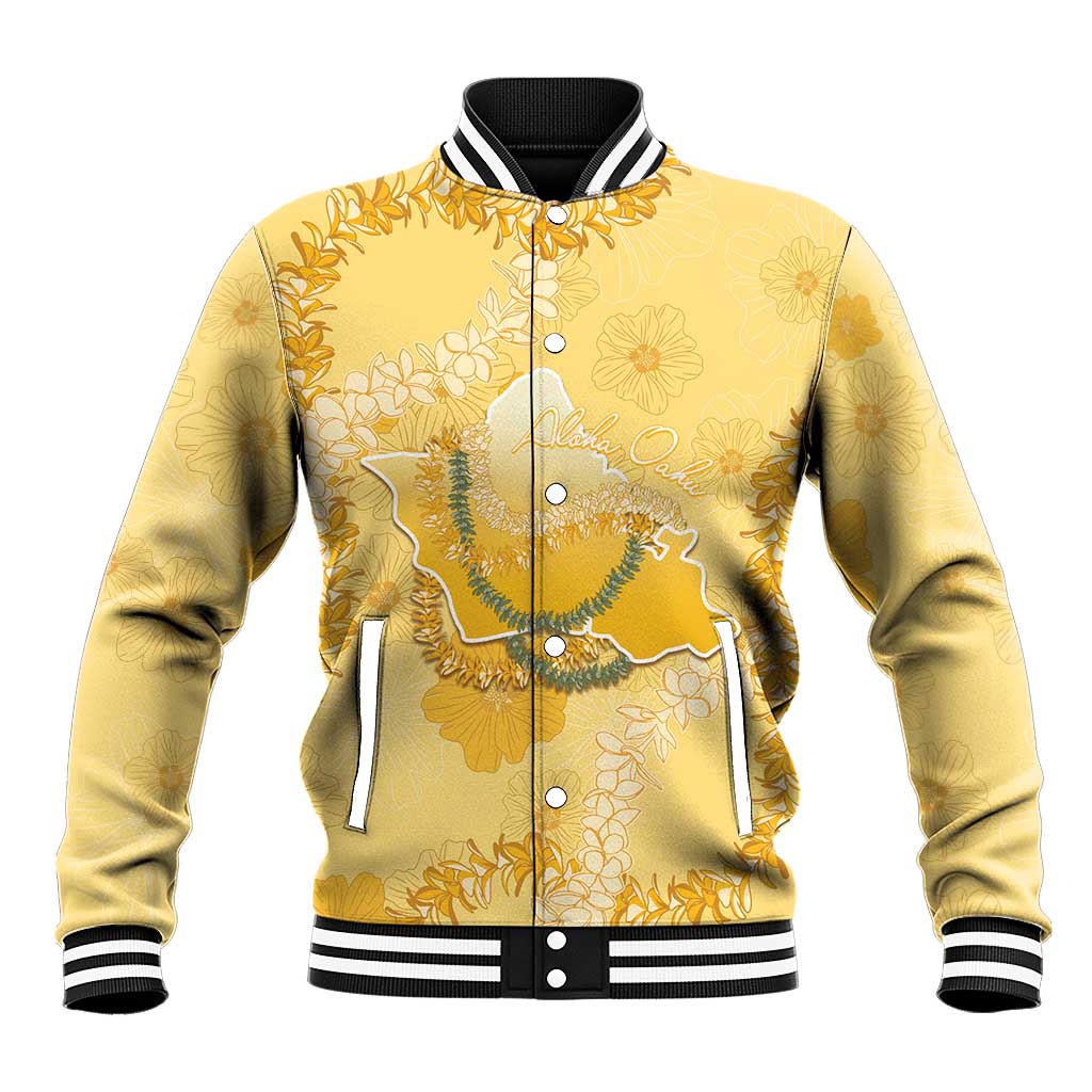 Hawaii Oahu Island Flowers Lei Baseball Jacket Yellow Ilima Mix Plumeria