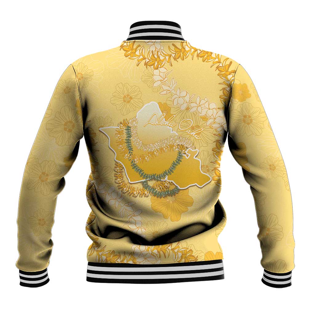 Hawaii Oahu Island Flowers Lei Baseball Jacket Yellow Ilima Mix Plumeria