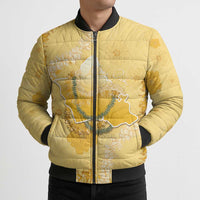 Hawaii Oahu Island Flowers Lei Bomber Puffer Jacket Yellow Ilima Mix Plumeria