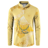 Hawaii Oahu Island Flowers Lei Button Sweatshirt Yellow Ilima Mix Plumeria LT7 Yellow - Polynesian Pride