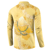Hawaii Oahu Island Flowers Lei Button Sweatshirt Yellow Ilima Mix Plumeria LT7 - Polynesian Pride