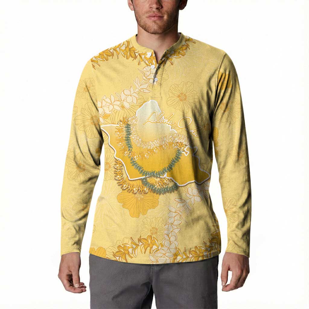 Hawaii Oahu Island Flowers Lei Button Sweatshirt Yellow Ilima Mix Plumeria LT7 - Polynesian Pride