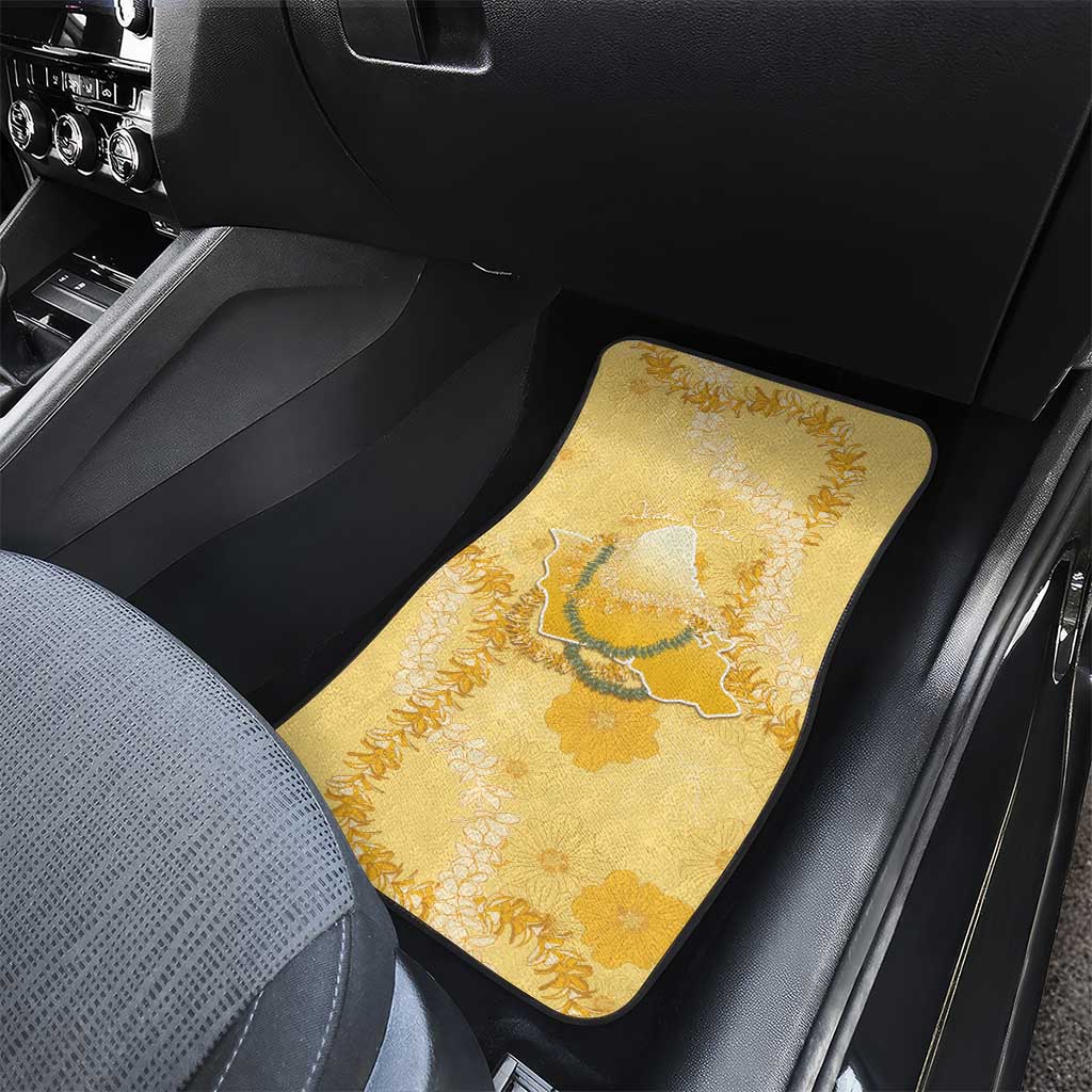 Hawaii Oahu Island Flowers Lei Car Mats Yellow Ilima Mix Plumeria