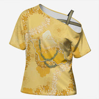 Hawaii Oahu Island Flowers Lei Cross Shoulder Shirt Yellow Ilima Mix Plumeria