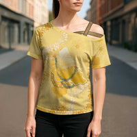 Hawaii Oahu Island Flowers Lei Cross Shoulder Shirt Yellow Ilima Mix Plumeria