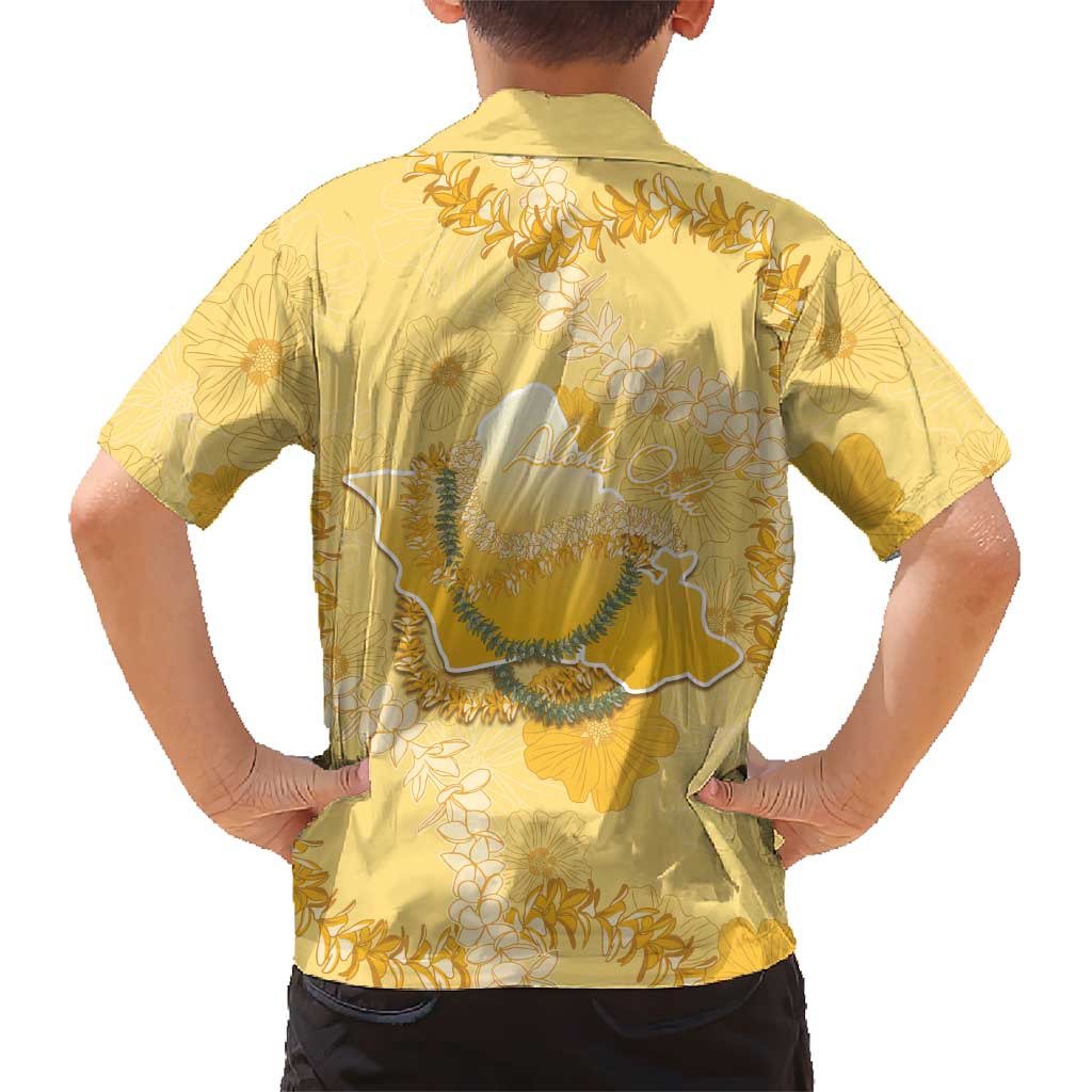 Hawaii Oahu Island Flowers Lei Family Matching Long Sleeve Bodycon Dress and Hawaiian Shirt Yellow Ilima Mix Plumeria LT7 - Polynesian Pride
