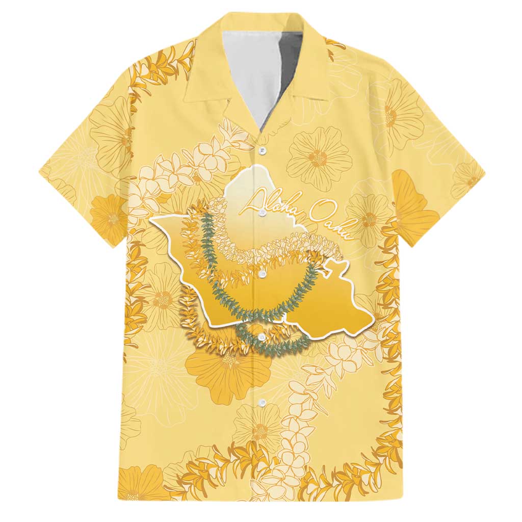 Hawaii Oahu Island Flowers Lei Family Matching Long Sleeve Bodycon Dress and Hawaiian Shirt Yellow Ilima Mix Plumeria LT7 Dad's Shirt - Short Sleeve Yellow - Polynesian Pride