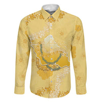 Hawaii Oahu Island Flowers Lei Family Matching Long Sleeve Bodycon Dress and Hawaiian Shirt Yellow Ilima Mix Plumeria LT7 Dad's Shirt - Long Sleeve Yellow - Polynesian Pride
