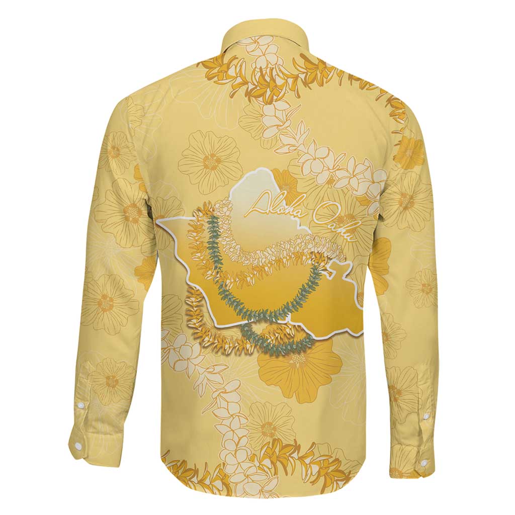 Hawaii Oahu Island Flowers Lei Family Matching Long Sleeve Bodycon Dress and Hawaiian Shirt Yellow Ilima Mix Plumeria LT7 - Polynesian Pride