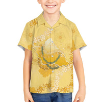 Hawaii Oahu Island Flowers Lei Family Matching Long Sleeve Bodycon Dress and Hawaiian Shirt Yellow Ilima Mix Plumeria LT7 Son's Shirt Yellow - Polynesian Pride