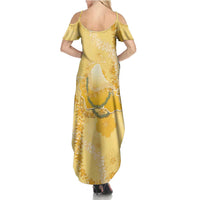 Hawaii Oahu Island Flowers Lei Family Matching Summer Maxi Dress and Hawaiian Shirt Yellow Ilima Mix Plumeria