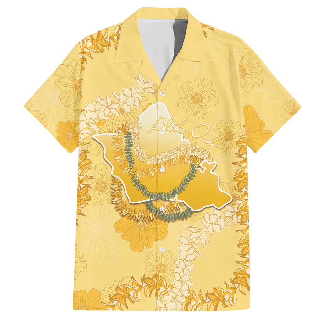 Hawaii Oahu Island Flowers Lei Hawaiian Shirt Yellow Ilima Mix Plumeria LT7 Yellow - Polynesian Pride