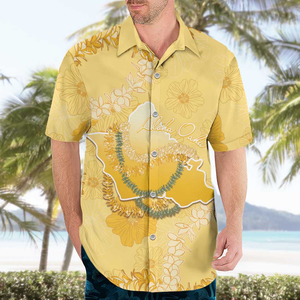 Hawaii Oahu Island Flowers Lei Hawaiian Shirt Yellow Ilima Mix Plumeria LT7 - Polynesian Pride