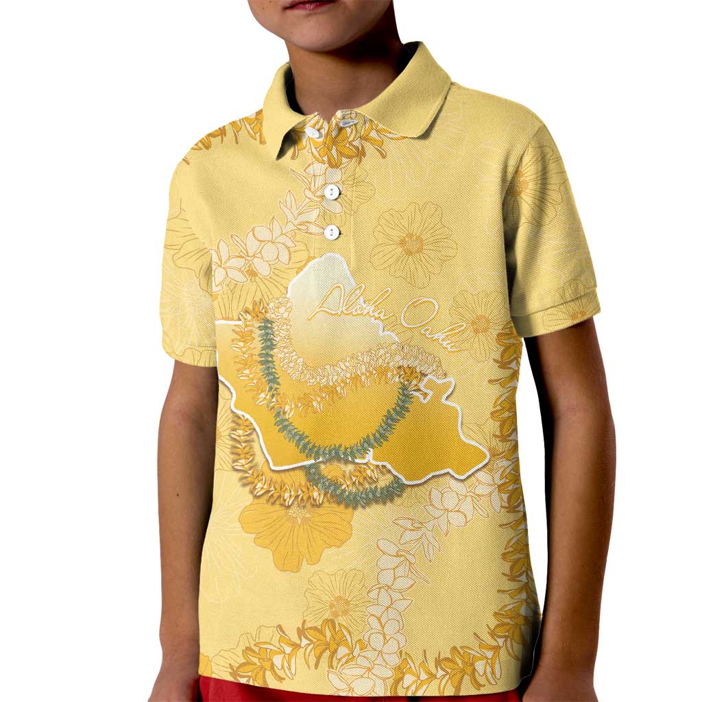 Hawaii Oahu Island Flowers Lei Kid Polo Shirt Yellow Ilima Mix Plumeria