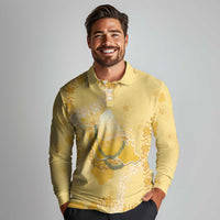 Hawaii Oahu Island Flowers Lei Long Sleeve Polo Shirt Yellow Ilima Mix Plumeria