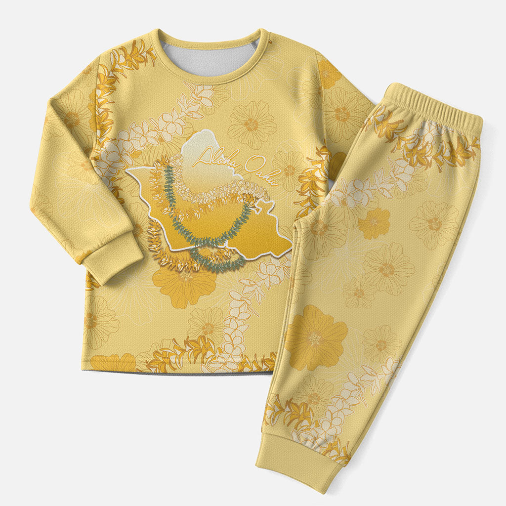 Hawaii Oahu Island Flowers Lei Christmas Pajama Set Yellow Ilima Mix Plumeria LT7 Men Yellow - Polynesian Pride