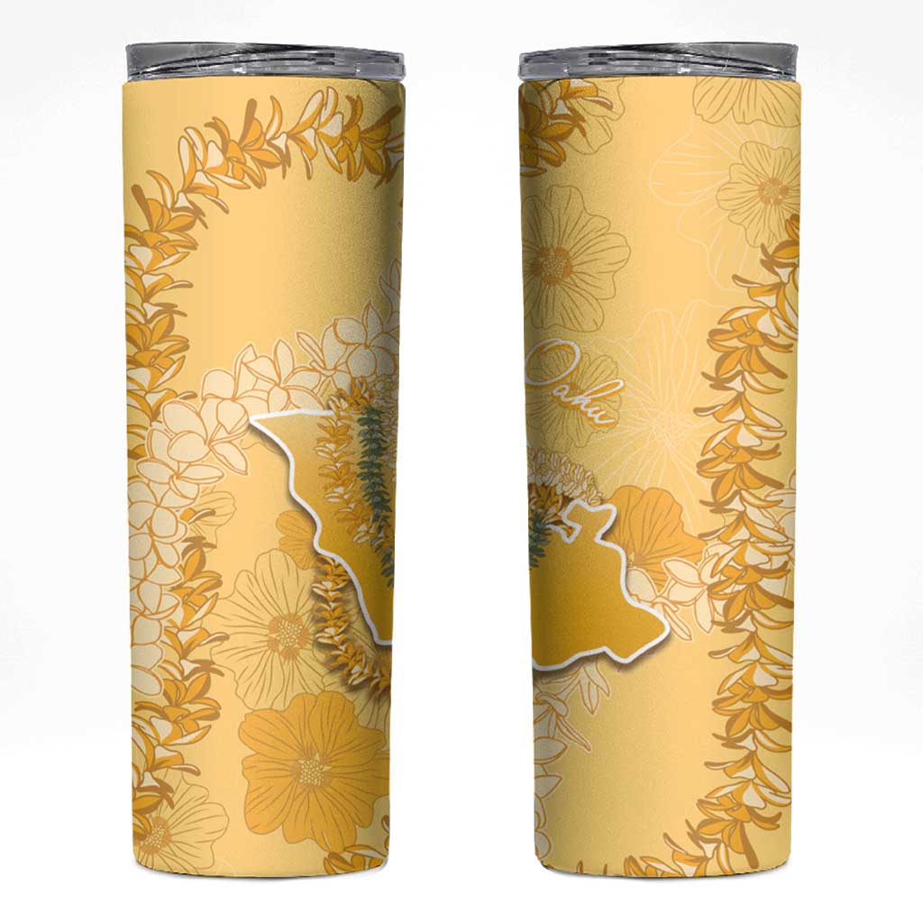 Hawaii Oahu Island Flowers Lei Skinny Tumbler Yellow Ilima Mix Plumeria