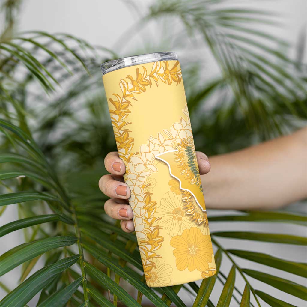 Hawaii Oahu Island Flowers Lei Skinny Tumbler Yellow Ilima Mix Plumeria
