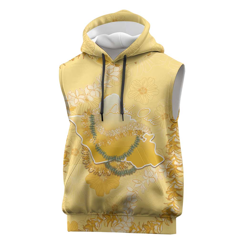 Hawaii Oahu Island Flowers Lei Sleeveless Hoodie Yellow Ilima Mix Plumeria