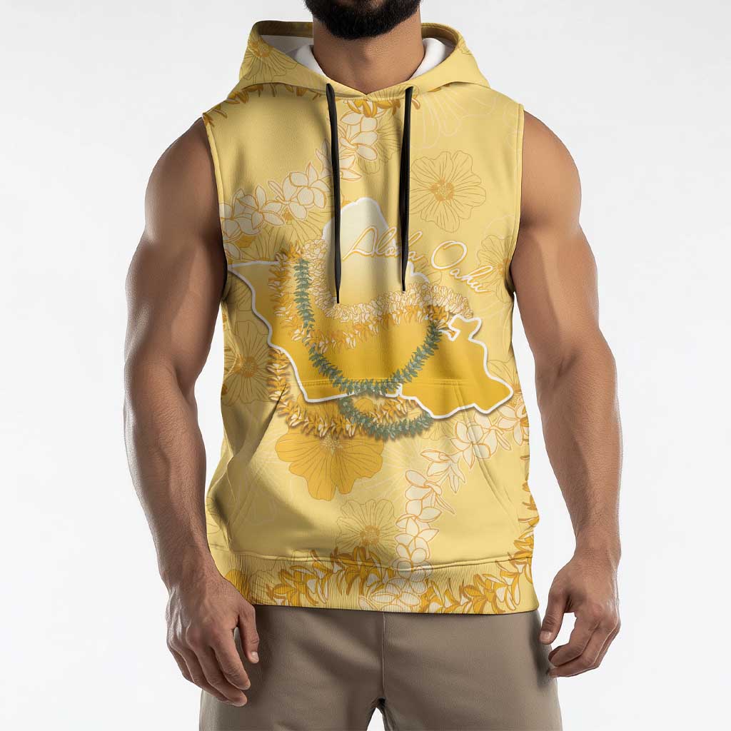 Hawaii Oahu Island Flowers Lei Sleeveless Hoodie Yellow Ilima Mix Plumeria