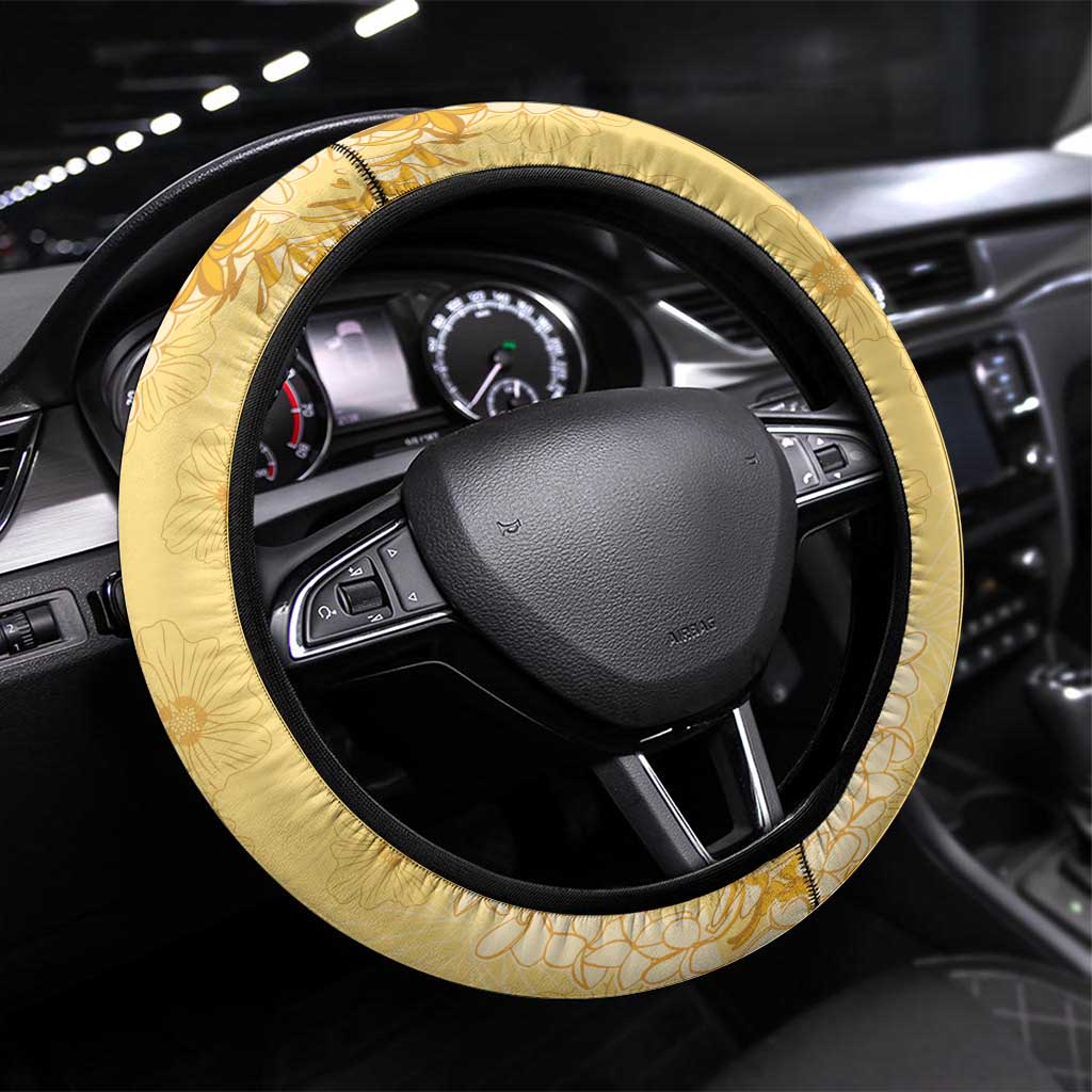 Hawaii Oahu Island Flowers Lei Steering Wheel Cover Yellow Ilima Mix Plumeria
