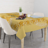 Hawaii Oahu Island Flowers Lei Tablecloth Yellow Ilima Mix Plumeria