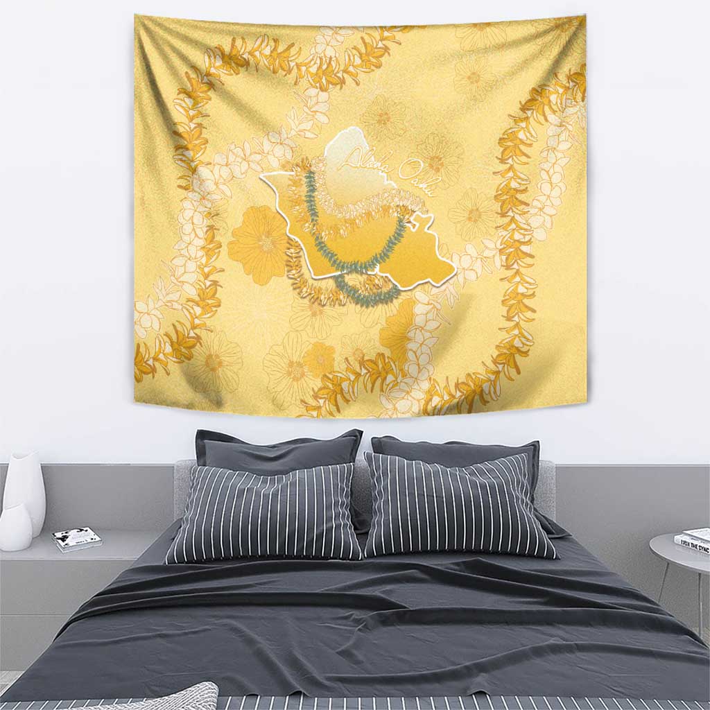 Hawaii Oahu Island Flowers Lei Tapestry Yellow Ilima Mix Plumeria