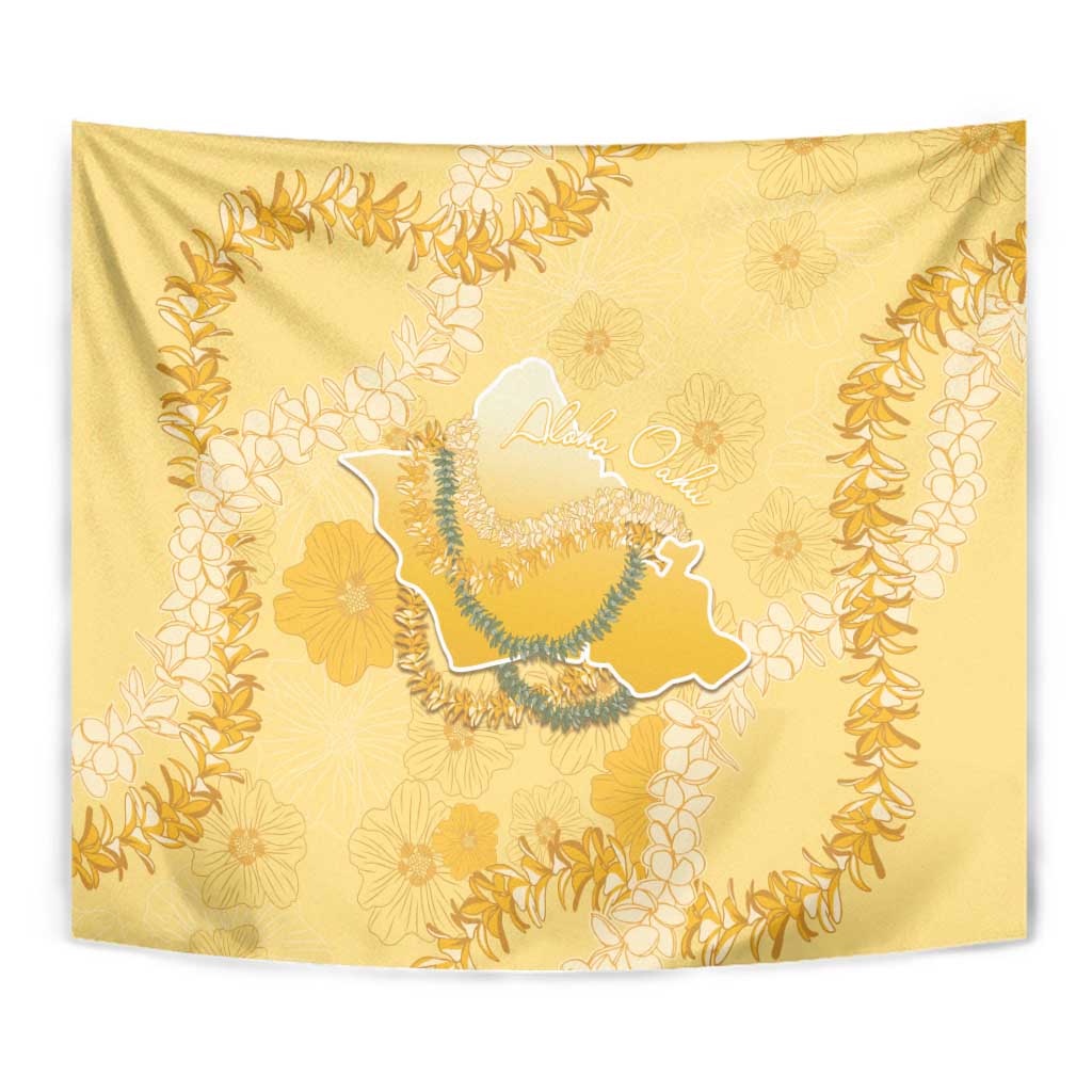 Hawaii Oahu Island Flowers Lei Tapestry Yellow Ilima Mix Plumeria