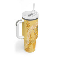 Hawaii Oahu Island Flowers Lei Tumbler With Handle Yellow Ilima Mix Plumeria LT7 - Polynesian Pride