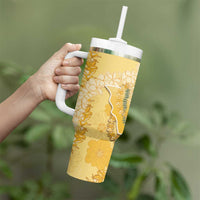 Hawaii Oahu Island Flowers Lei Tumbler With Handle Yellow Ilima Mix Plumeria LT7 - Polynesian Pride