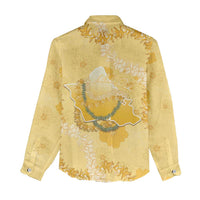 Hawaii Oahu Island Flowers Lei Women Casual Shirt Yellow Ilima Mix Plumeria