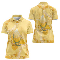 Hawaii Oahu Island Flowers Lei Women Polo Shirt Yellow Ilima Mix Plumeria
