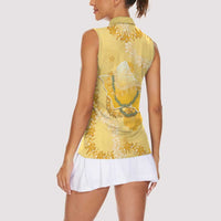 Hawaii Oahu Island Flowers Lei Women Sleeveless Polo Shirt Yellow Ilima Mix Plumeria
